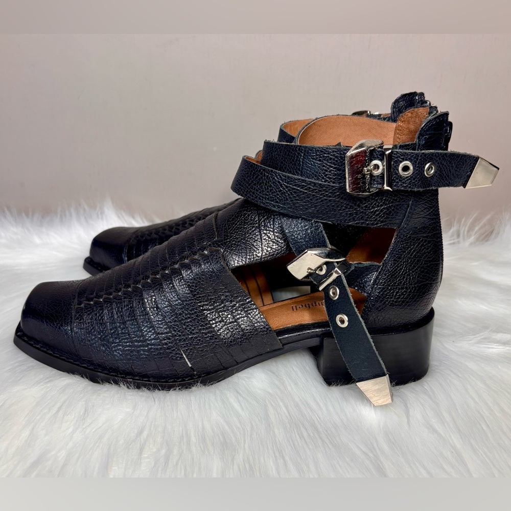 JEFFREY CAMPBELL Woven Leather Ankle Boots w/Buckle Straps - Picture 6 of 6